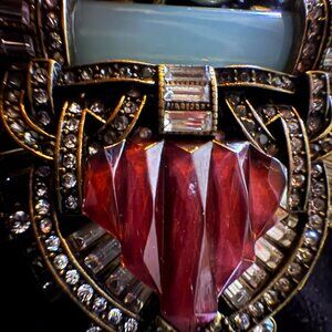 Chloe and Isabel Necklace Antique Gold with Jade Colorful Rhinestones EUC